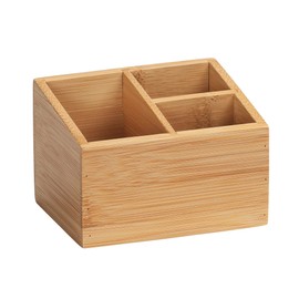 WENKO Bambus Organizer Terra mit 3 Fächern, Aufbewahrungsbox für Bürobedarf, Pinsel und Küchenzubehör aus Bambus mit 3 separierten Ablagemöglichkeiten für Bad & Haushalt, 12 x 8,5 x 9 cm, Natur