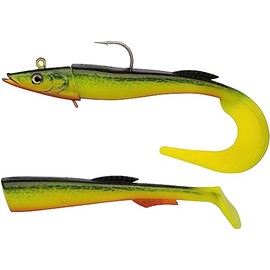 Berkley PowerBait Power Sandeel, Fishing Hook, Soft Lures, Paddle Tail & Curl Tail Supplied Sea Fishing, Cod, Unisex, Hot Cod, 65g | 170mm