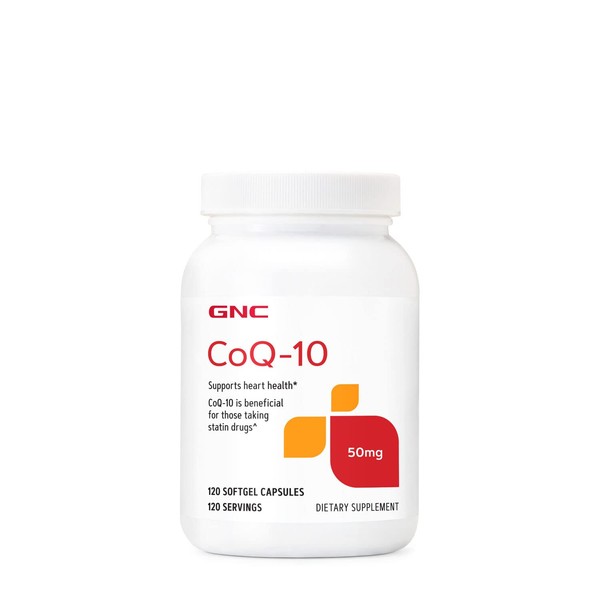 GNC CoQ10 50mg | Supports Heart Health, Beneficial for Those Taking Statin Drugs | 120 Softgel Capsules