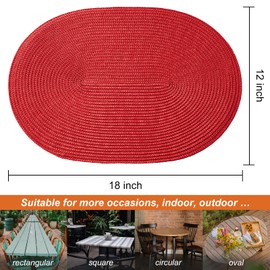 AHHFSMEI Placemats Set of 6 for Dining Table Washable Woven Vinyl Non-Slip 18x12 inches Placemat Heat-Resistant Durable Table Mats for Dining Table Easy to Clean (Oval red, 6)