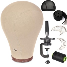 ZGCYSMHT 21''-24''Inch Wig Head Cork Canvas Block Head Mannequin Head With Stand for Making Wigs (24 inch, Brown)