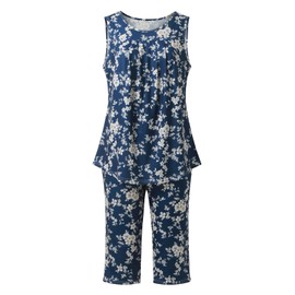 Celucke Women Summer Sleepwear Set, Soft Sleeveless Tank Top Comfortable Capri Pants Pajama Outfit Breathable Nightwear, Satin Pyjamas For Women, Pj Shorts Set, Ladies Comfort Lounge Wear