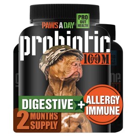 Army Soldier Owned Dog Probiotics for Yeast, Itchy Skin & Itchy Ears, Support Allergies, Digestive Health, Occasional Diarrhea & Immune Support, 60 Yummy Chewables | Paws A Day