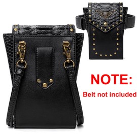 Small Crossbody Bag Shoulder Purse Leather Belt Pouch Waist Bag Fanny Pack Phone Holder Medieval Vintage Festival Renaissance Punk Costume Travel Wallet (Black 086)