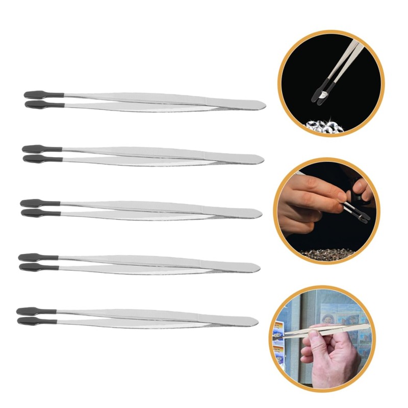 VICASKY 5pcs Stamp Collecting Tweezers Flat Grip Craft Tool for