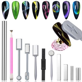 YECIRALA 11pcs Cat Eye Magnets For Nails Cat Eye Gel Nail Polish Magnet Tools Set Strong Suction Nail Magnet Nails Square Round Cylinder Magnet Stick Gradient Cat Eye Effect Nail Salon Art Tools