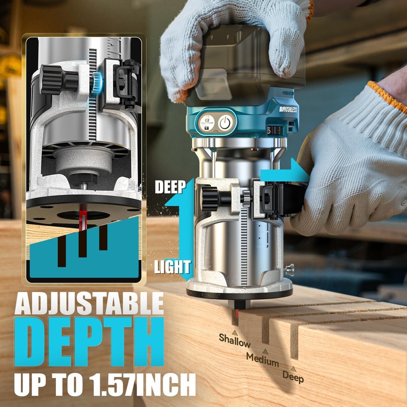 MtiolHig Cordless Compact Router Compatible with Makita 18V Battery, With
