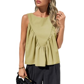 Cicy Bell Womens Peplum Babydoll Tank Tops Summer Sleeveless Loose T Shirts Casual Shirred Flowy Tops Green