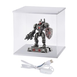 MECCANIXITY Clear Display Case, Acrylic Figure Display Case Clear Display Boxes for Collectibles, Figures Model Toys Home Storage(with Line LED Light, 12x12x12 Inch White Base)