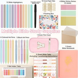 PUGPIU Bible Study Supplies, Bible Journaling Kit for Women with Journal, Pen Case, Tabs, No-Bleed Pens and Highlighters, Annotation Kit, Note Taking Supplies for Study, Christian Gifts (letter A)