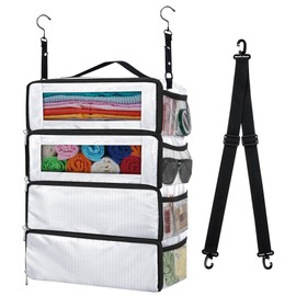 Suitcase Organizer, Carry on Closet Luggage Organizers Accessories for Travel, Foldable and Hangable Portable Hanging Travel Shelves with a Shoulder Strap to Use As a Travel Backpack Medium, White