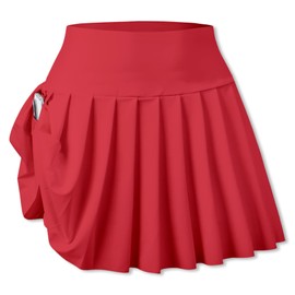 SANGTREE Girl's Quick Dry Pleated Tennis Skorts Skirts, High Waisted Cute Running Golf Athletic Mini Skirt with Shorts Pockets, Quick Dry Red, 10-11 Years = Tag 150