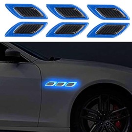 6 PCS 3D Strong Reflective Stripe Sticker,Car Fender Hood Bumper Reflective Decal,High-Intensity Night Visibility Reflective Decal Safety Warning Diamond Grade Carbon Fiber for Car SUV (Blue)