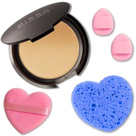 Kit de maquillaje y exfoliación  Polvo compacto Bissú  1 Almohadilla de terciopelo mediano  2 Almohadillas de dedos  1 esponja exfoliante facial (10