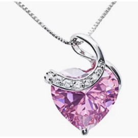 Paris Jewelry 18K White Gold 1Ct Created Pink CZ Lovely Heart Pendant For Women Plated