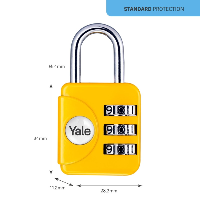 Yale - YP1/28/121/1Y Standard Sicherheitsgepäck Kombination Vorhängeschloss - Gelb