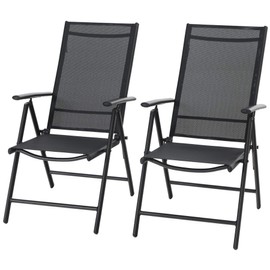 Sophia & William Patio Foldable Dining Chairs Set of 2, Outdoor Folding Sling Chairs 7 Levels Adjustable, High Back Portable Chairs for Porch, Poolside, Patio, Garden, Balcony, Backyard, Black