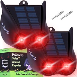 2 Pack Solar Nocturnal Animal Repeller – Powerful Red LED Predator Eyes – Waterproof Automatic Dusk-to-Dawn Deterrent for Yard, Garden, Coop – Scares Raccoon, Deer, Coyote
