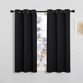 PONY DANCE Black Thermal Kids Curtains for Bedroom Short Blackout Curtains Door Eyelet Curtains Home Window Decor for Living Room/Nursery Room, W 37" x L 48", 2 panels
