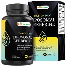 Best Naturals Best Naturals Day to Day Liposomal Berberine 1200 mg with Bioperine 90 Veg Capsules - Made with Fiber Enhanced Chromium, & Cinnamon Extract & Bioperine.