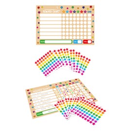 Henbrandt Single Children’s A4 Reward Chart with Colourful Star Stickers - Pack of 8 - Positive Motivation Star Chart for Chores + Good Behaviour at Home and Classroom for Boys and Girls