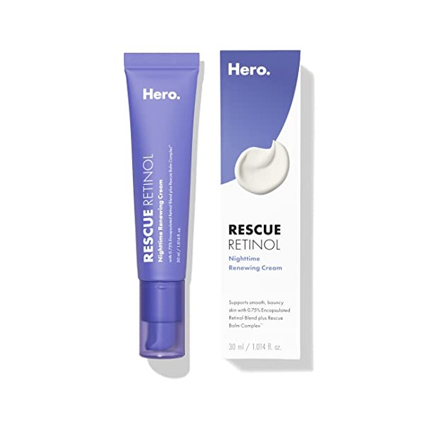 Hero Cosmetics Rescue Retinol Nighttime Renewing Cream - Helps With the Look of Uneven Texture and Post-Blemish Marks - Gentle, Non-Drying Formula, Introduction Retinol - Safe for Sensitive Skin (30 ml)