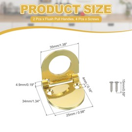 PATIKIL 1.4 Inch (35mm) Flush Ring Pull 2 Pcs Low Profile Drawer Pull Zinc Alloy Flip Drawer Handle with Screws for Furniture Closets Dressers, Gold