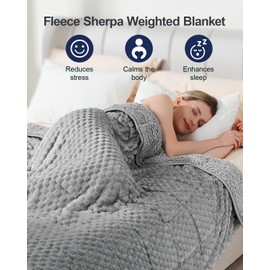 Super Soft Luxury Fleece Sherpa Weighted Blanket 15 lbs for Adults, Turtle Shell Fluffy Cozy Warm Queen Weighted Throw for Winter, Ceramic Beads Washable Heavy Blankets for Couch Bed, Grey, 48" x 72"