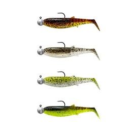 Savage Gear Cannibal Shad Mix - 4 Mounted Rubber Fish Colour: Clear Water Mix, Weight/Length/Hook Size: 20 g + 12.5 g - 12.5 cm - Size 5/0