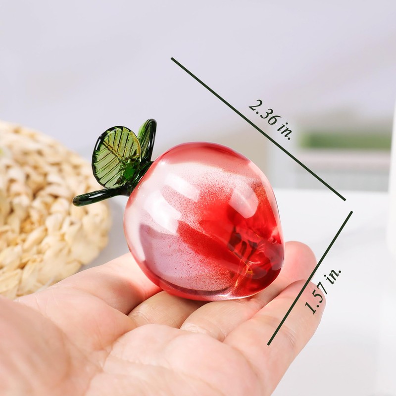 YWHL Handcraft Glass Peach Figurine Kitchen Decor, Crystal Art Fruit