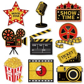 40 Pieces Movie Night Decorations Red Carpet Cutouts Cards Table Toppers Movie Theme Decor Double Sided Printing Party Decoration Supplies