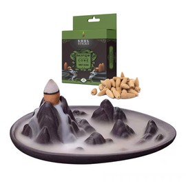 SOUL STICKS Backflow Incense Holder Burner Waterfall Fountain for Home, Office, Yoga, Room Decor & Aromatherapy with 1 Pack of 10 Backflow Fragrance Cones Included (Mountain Peak)