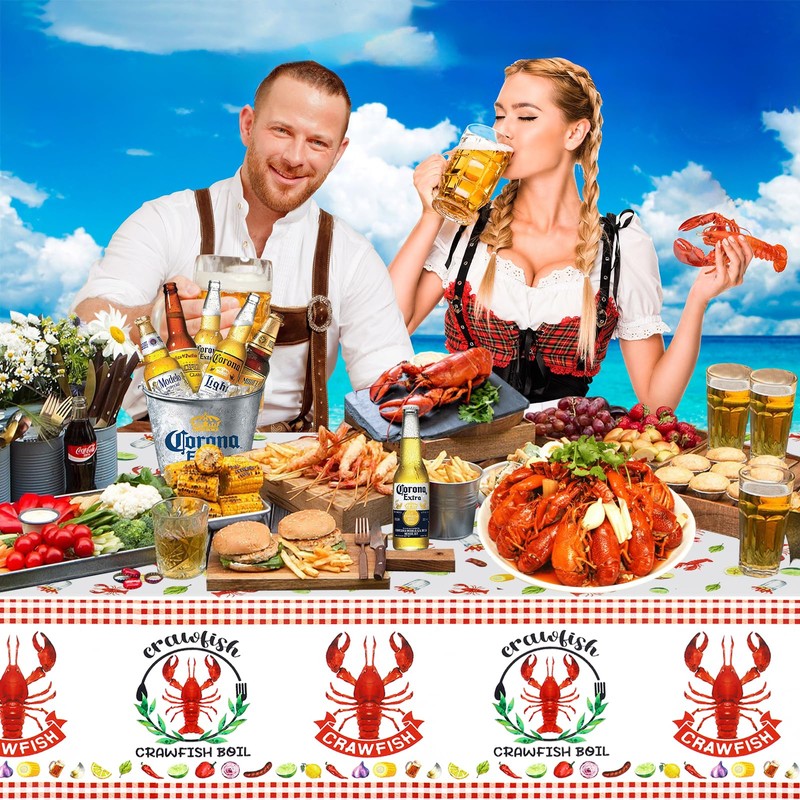 PHOGARY Crawfish Boil Party Supplies - 2pcs Lobster Tablecloth Plastic