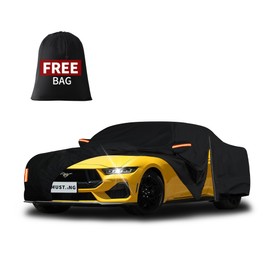 FiveFox Heavy Duty Car Cover for Ford Mustang 1964-2025, for Chevy Camaro 2010-2025, 6 Layers Waterproof All Weather Full Exterior Cover Outdoor Rain Hail Protector with Door Zipper & Cotton