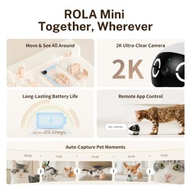 Enabot EBO 2K Camera Robot ROLA Mini: Movable Pet Camera Battery-Powered with Phone App, Indoor Cam w/One-Touch Call, 2-Way Talk, Night Vision, Motion Detection, Video Recording