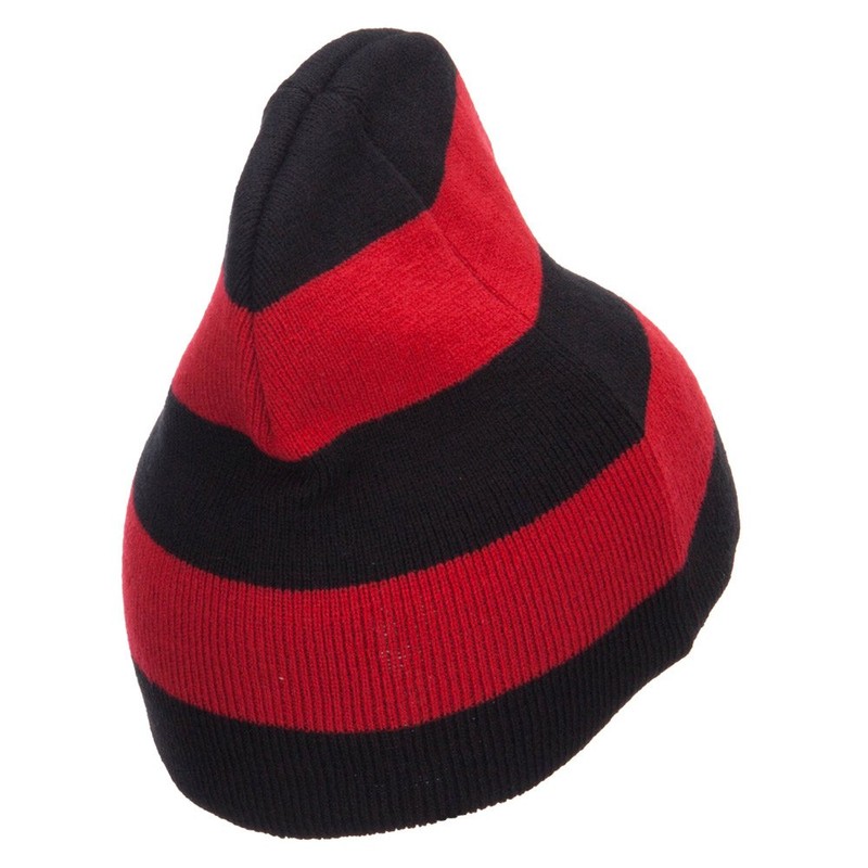 Striped Knit Short Beanie - Black Red OSFM