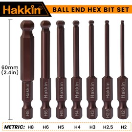 Ball End Allen Key Bit Set Hakkin 7Pcs Hex Allen Wrench Bit Set 1/4” Hex Shank S2 Steel Hex Key Set Metric H2-H8 Redness Hex Bit Set for Furniture Assembly
