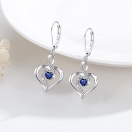 Twoowl Birthstone Leverback Earrings 925 Sterling Silver Infinity Heart Dangle Drop Earrings Birthstone Jewelry Birthday Gifts for Women Mom