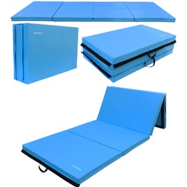 Signature Fitness All Purpose 4'x10'x3" Extra Thick High Density Anti Tear Gymnastics Gym Folding Exercise Aerobics Mats, 3-Inches Thick, Blue