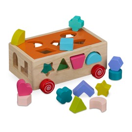 Relaxdays Wooden Cube from 3 Years, Wooden Sorting Box with 17 Plug-in Blocks, Motor Skills Toy, Educational Toy, Colourful