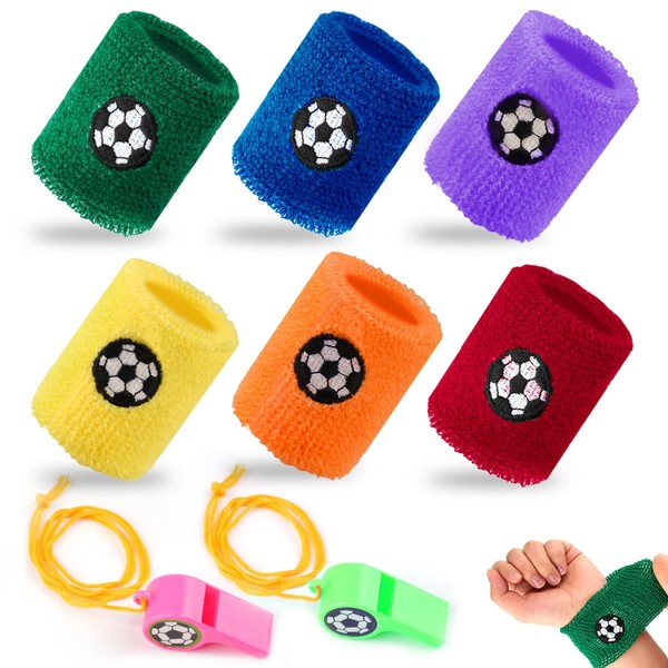 Children's Colourful Sweatband Wrist Football with 2 Plastic Whistles Children Sports Bracelets for Football, Basketball and Tennis Sports etc.