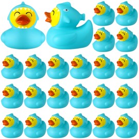 PullCrease 24 Pcs Rubber Duck 2 Inch Duck Bath Toy Floating Rubber Ducky Adorable Rubber Duck Party Supplies for Ducky Birthday Party Gift Nature Birds Lovers Duck Hunting Decoration (Blue Shark)