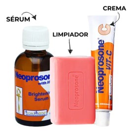 Kit Neoprosone Express Aclarante Y Blanqueador Con Vitamina C - Rutina Completa De Skincare - Sérum + Crema + Limpiador - Reduce Manchas, Hidrata Aclara Ilumina La Piel - Ideal Para Rostro Y Cuerpo