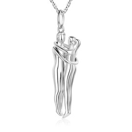 ZLILIJAN Hug Couple Necklace for Women 925 Sterling Silver Hugging Necklace Anniversary Jewelry for Him and Her Valentine's Day Couples Jewelry Gifts Wife Lover (Silver)