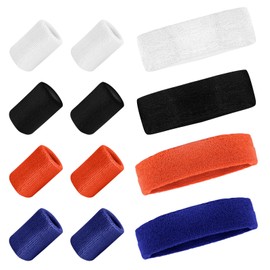 HMIEPRS 12Pcs Sports Headband Wristbands, Cotton Sweat Bands & Wrist Bands for Men Women, Absorbent Sweatbands Set for Gym Sports Soccer Outdoor Activities Running Football Yoga (4 Colors)
