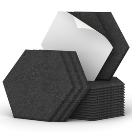 18 Pack Hexagon Acoustic Panels, TONOR 12"x 10"x 0.4" High Density Sound Proof Panels for Walls, Sound Deadening Insulation Treatment Foam Panel, Sound Absorbing Padding for Studio, Office, Home Black