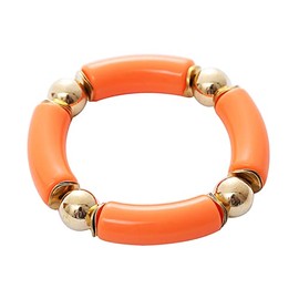 Caiyao Chunky Acrylic Bamboo Tube Curved Bangle Bracelet for Women Colorful Resin Stacking Stretchy Beaded Bracelet Friendship Summer Beach Holiday Jewelry-C orange
