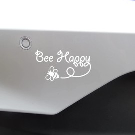 Bee Happy Waterproof Decal Small Stickers - Car Sticker - Laptop Stickers - Wall Decal - Bee Gifts - Cute Stickers - Bee Kitchen Accessories - Kids Stickers - Bee Gifts for Home (White)