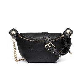 NICOLE & DORIS Bauchtasche Damen Retro Umhängetaschen Kleine Schultertaschen PU Leder Satchel Handtasche mit Kette Crossbody Bag Damen Brusttasche Schwarz