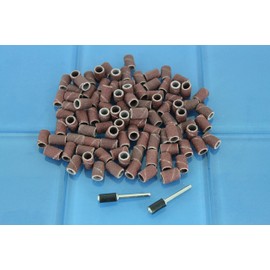 TEMO 100 pc 1/4 Inch Sand Drum Grit 60 Coarse with 2 pc 1/8 Inch Mandrel for Dremel Rotary Tools